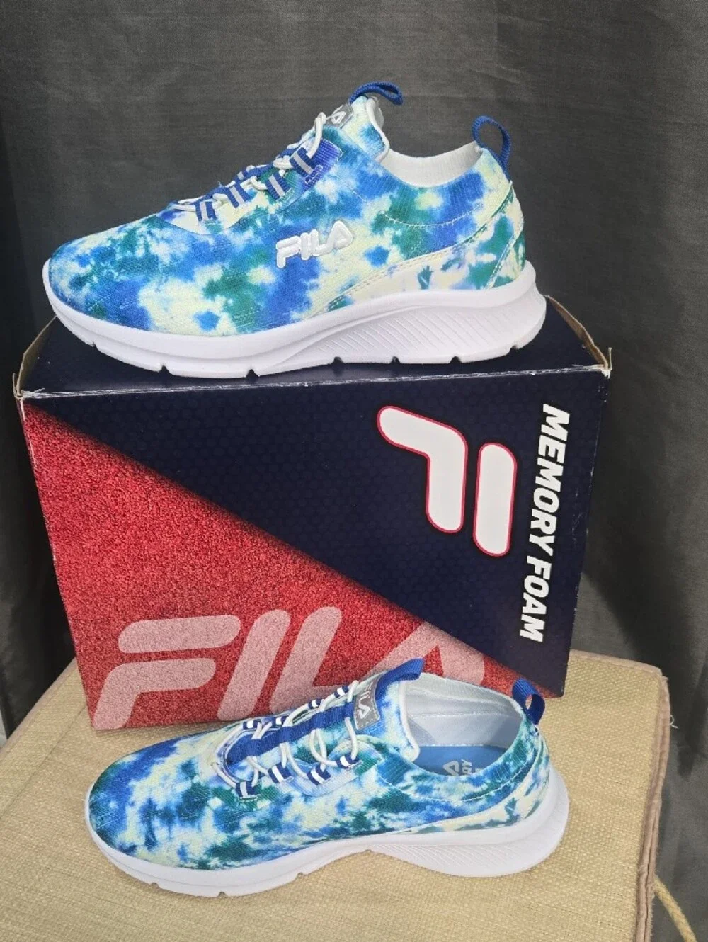 Fila Blue Tie-Dye Slip-On Memory Foam Sneakers